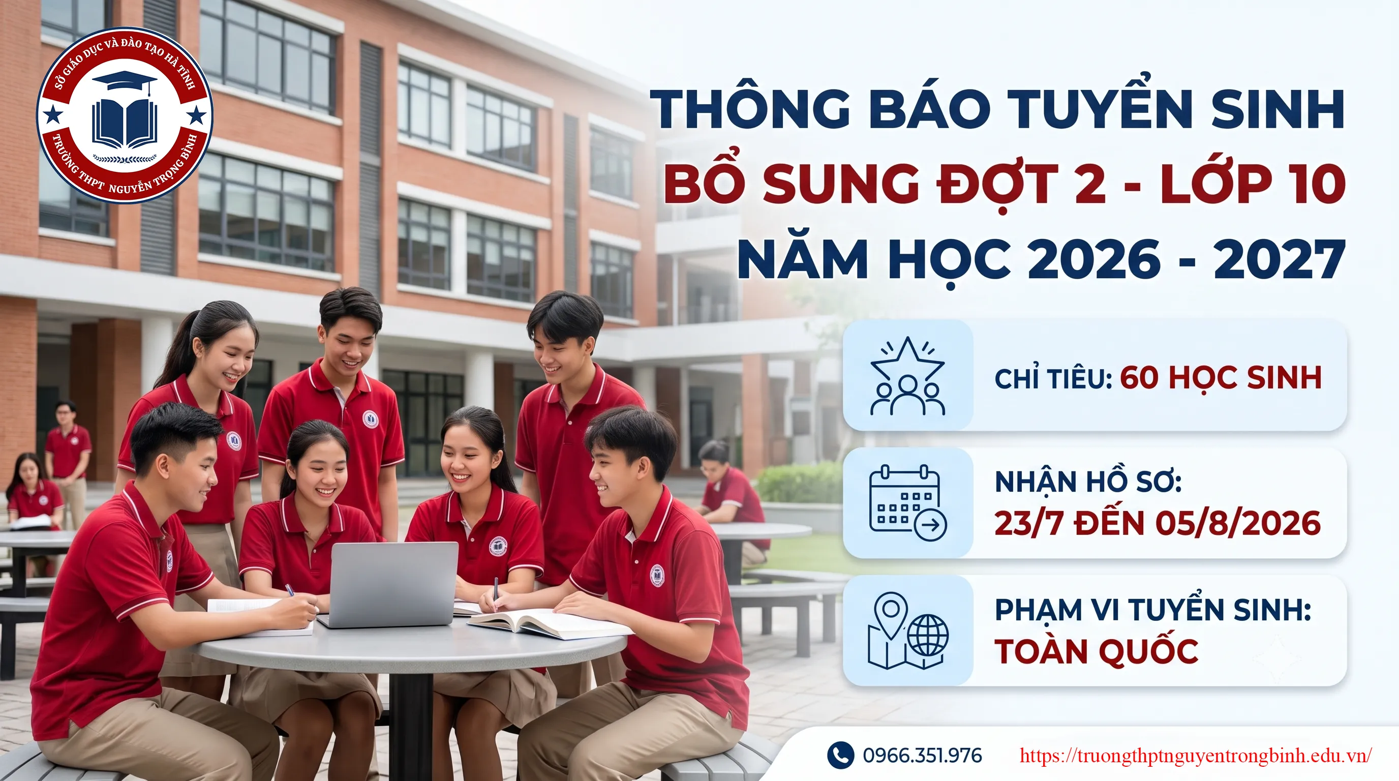 THÔNG BÁO TUYỂN SINH BỔ SUNG ĐỢT 2 VÀO LỚP 10 NĂM HỌC 2026 - 2027