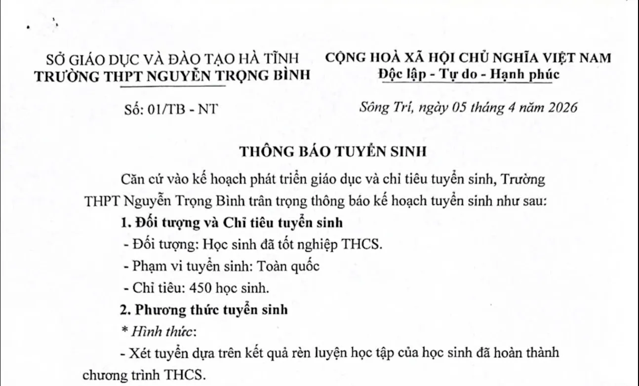 Thông báo tuyển sinh 2026 -2027