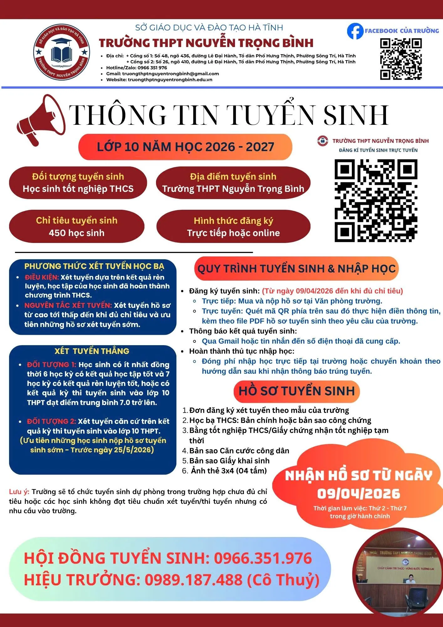 THÔNG TIN TUYỂN SINH NĂM HỌC 2026 - 2027